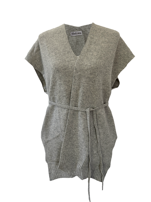The Loma Belted Cardigan Vest in Heather Gray